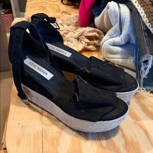 Steve Madden Black Canvas Wedge Sandals